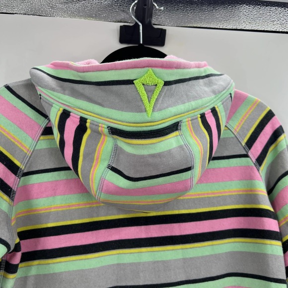 Ivivva Lululemon Striped Heavy Jacket Zippered Hooded Thumb Holes Girls 14 READ - Picture 4 of 9